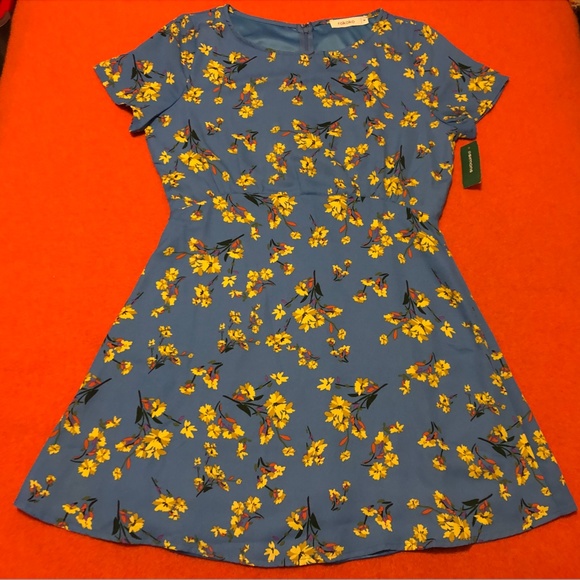 Rokoko blue and yellow retro floral fit and flare summer dress NWT - Picture 2 of 6